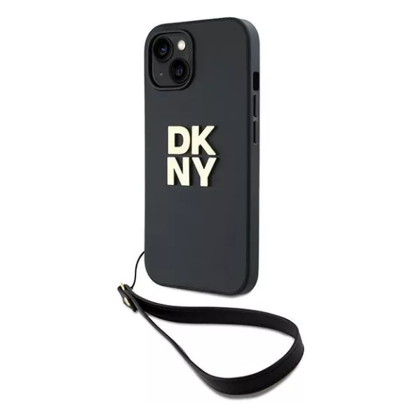 DKNY leather stack logo wrist strap - iPhone 14 tok - fekete