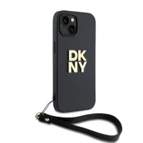 DKNY leather stack logo wrist strap - iPhone 14 tok - fekete