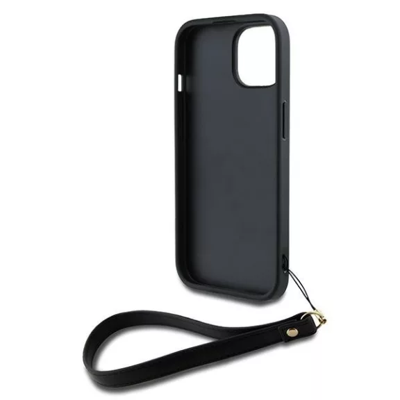 DKNY leather stack logo wrist strap - iPhone 14 tok - fekete