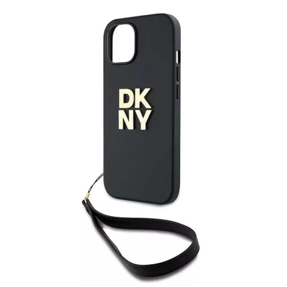 DKNY leather stack logo wrist strap - iPhone 14 tok - fekete