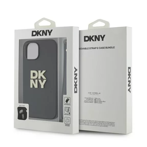 DKNY leather stack logo wrist strap - iPhone 14 tok - fekete