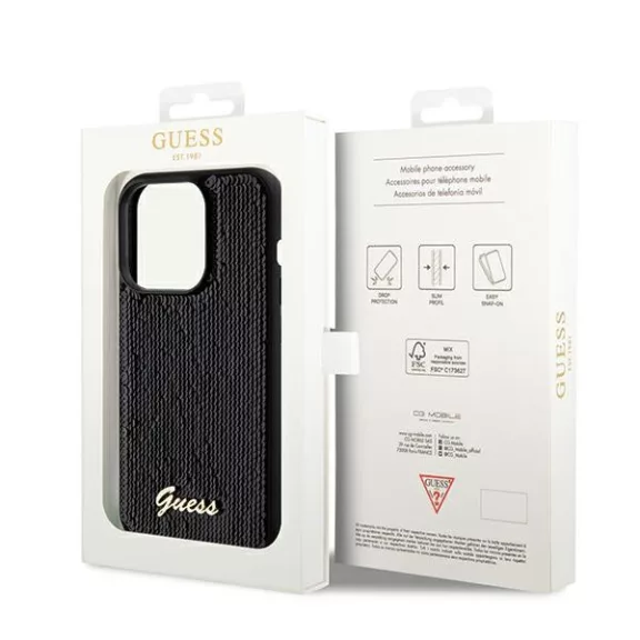 Guess sequin script - iPhone 14 Pro tok - fekete