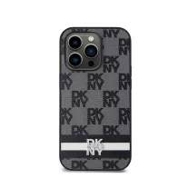   DKNY leather checkered pattern and stripe - iPhone 14 Pro tok - fekete 