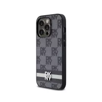   DKNY leather checkered pattern and stripe - iPhone 14 Pro tok - fekete 