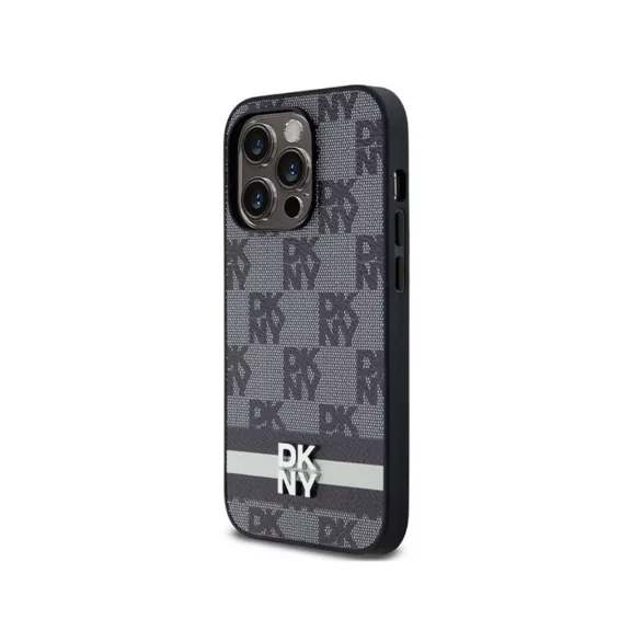 DKNY leather checkered pattern and stripe - iPhone 14 Pro tok - fekete 