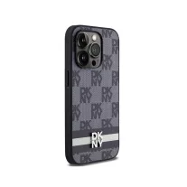   DKNY leather checkered pattern and stripe - iPhone 14 Pro tok - fekete 