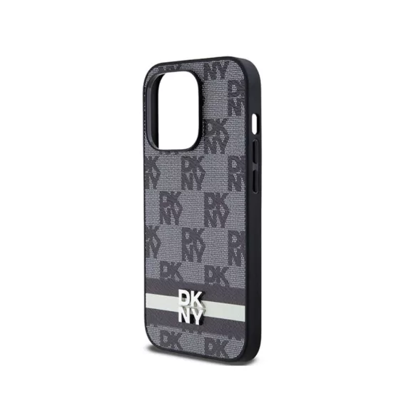 DKNY leather checkered pattern and stripe - iPhone 14 Pro tok - fekete 