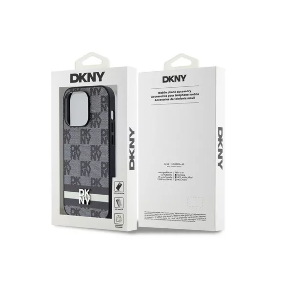 DKNY leather checkered pattern and stripe - iPhone 14 Pro tok - fekete 