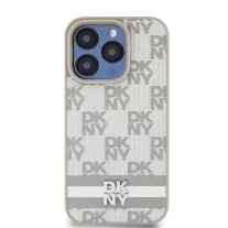   DKNY leather checkered pattern and stripe - iPhone 14 Pro tok - bézs 