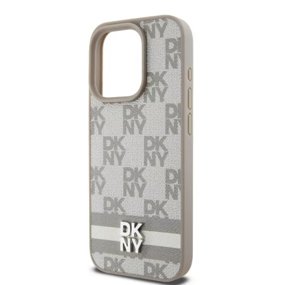 DKNY leather checkered pattern and stripe - iPhone 14 Pro tok - bézs 
