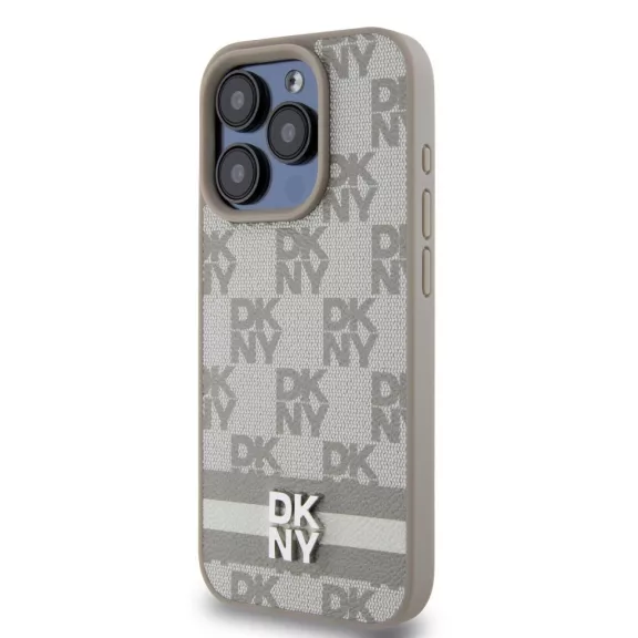 DKNY leather checkered pattern and stripe - iPhone 14 Pro tok - bézs 