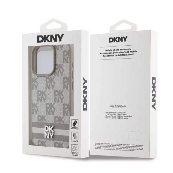 DKNY leather checkered pattern and stripe - iPhone 14 Pro tok - bézs 