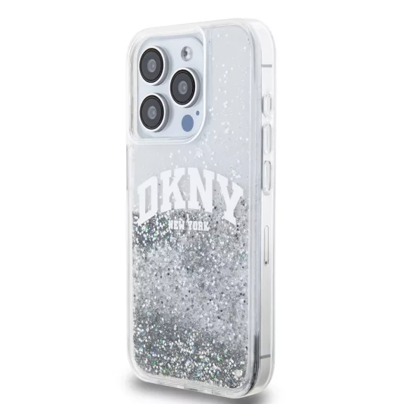 DKNY liquid glitter arch logo - iPhone 14 Pro tok - Átlátszó