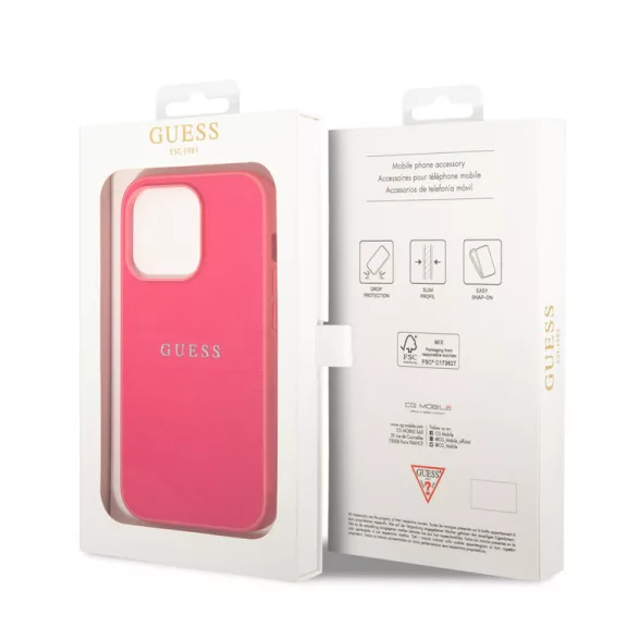 Guess saffiano - iPhone 14 Pro tok - fukszia