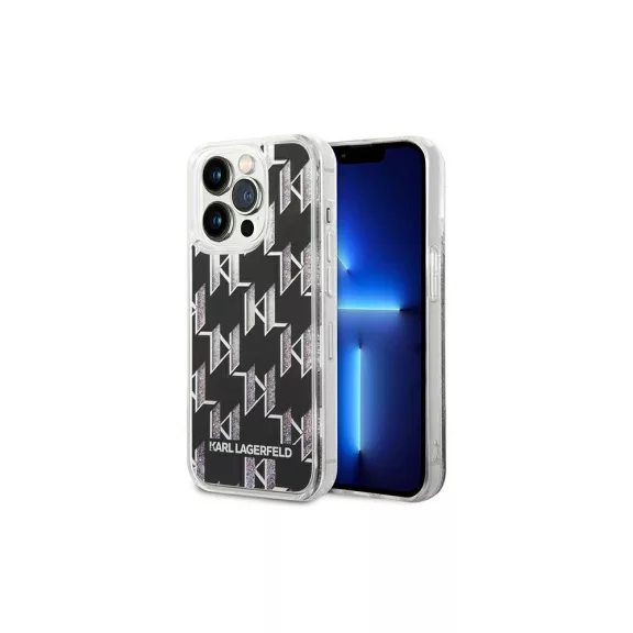 Karl Lagerfeld liquid glitter monogram - iPhone 14 Pro tok - fekete