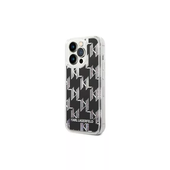 Karl Lagerfeld liquid glitter monogram - iPhone 14 Pro tok - fekete