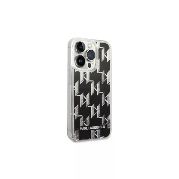 Karl Lagerfeld liquid glitter monogram - iPhone 14 Pro tok - fekete