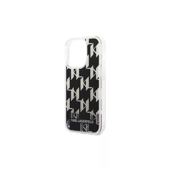 Karl Lagerfeld liquid glitter monogram - iPhone 14 Pro tok - fekete