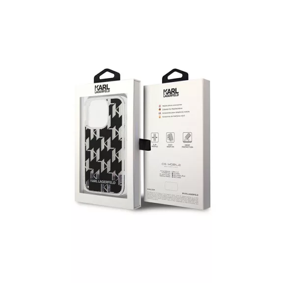 Karl Lagerfeld liquid glitter monogram - iPhone 14 Pro tok - fekete