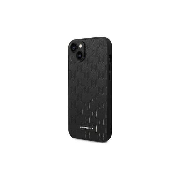 Karl Lagerfeld saffiano mono metal logo - iPhone 14 Plus tok - fekete
