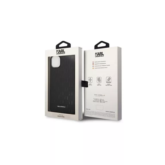 Karl Lagerfeld saffiano mono metal logo - iPhone 14 Plus tok - fekete