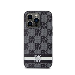   DKNY leather checkered pattern and stripe - iPhone 14 Pro Max tok - fekete 