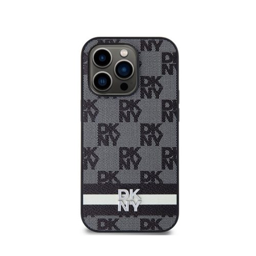 DKNY leather checkered pattern and stripe - iPhone 14 Pro Max tok - fekete 