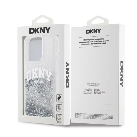 DKNY liquid glitter arch logo - iPhone 14 Pro Max tok - átlátszó