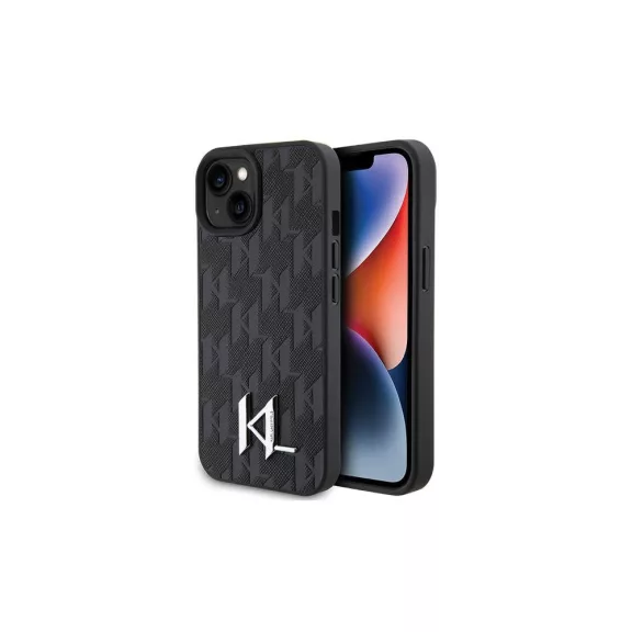 Karl Lagerfeld silver monogram - iPhone 15 tok - fekete