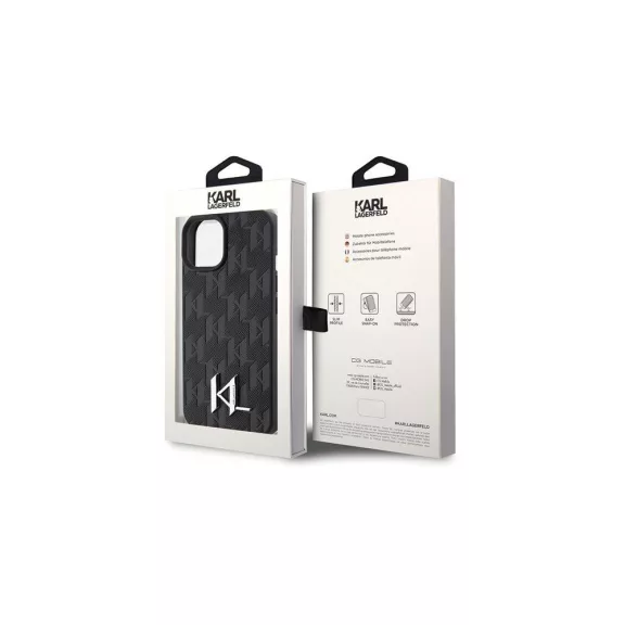 Karl Lagerfeld silver monogram - iPhone 15 tok - fekete