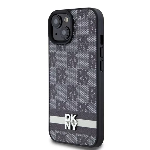 DKNY leather checkered mono pattern - iPhone 15 tok - fekete