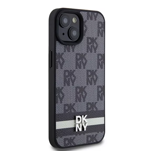DKNY leather checkered mono pattern - iPhone 15 tok - fekete