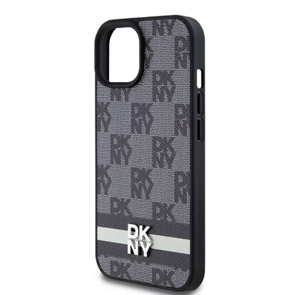 DKNY leather checkered mono pattern - iPhone 15 tok - fekete
