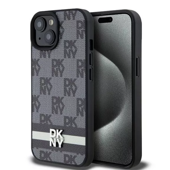 DKNY leather checkered mono pattern - iPhone 15 tok - fekete