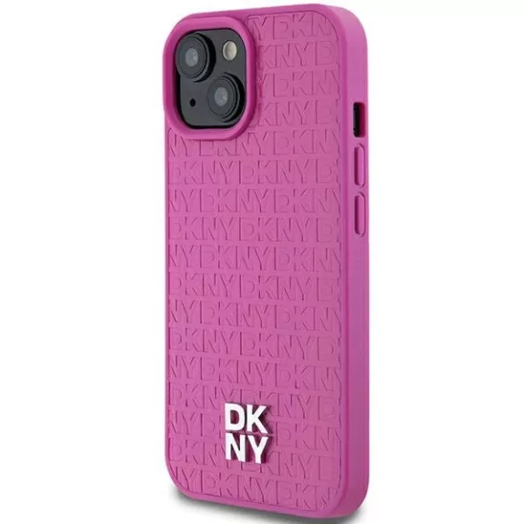 DKNY leather pattern metal logo MagSafe - iPhone 15 tok - rózsaszín