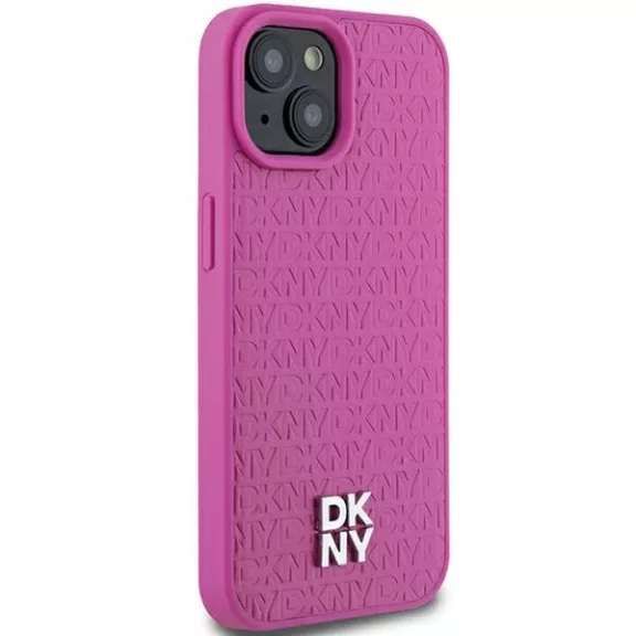 DKNY leather pattern metal logo MagSafe - iPhone 15 tok - rózsaszín