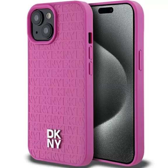 DKNY leather pattern metal logo MagSafe - iPhone 15 tok - rózsaszín