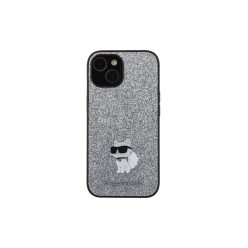    Karl Lagerfeld Fixed Glitter Choupette Logo - iPhone 15 Tok - Ezüst