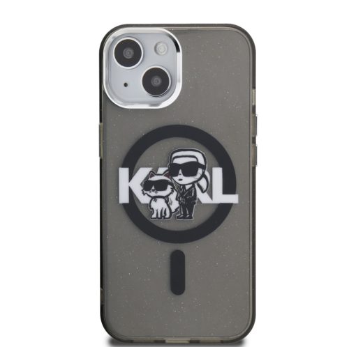 Karl Lagerfeld Glitter Karl and Choupette Sketch MagSafe - iPhone 15 tok - Fekete