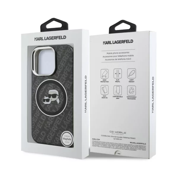 Karl Lagerfeld K&CH Heads MagSafe - iPhone 15 Pro tok - Fekete