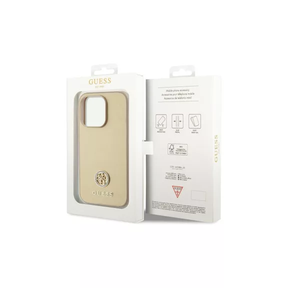 Guess 4G metal logo strass - iPhone 15 Pro tok - arany 