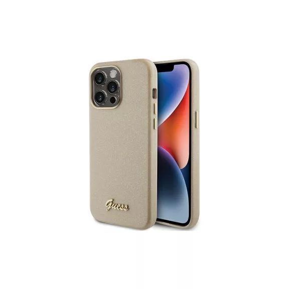 Guess glitter glossy script - iPhone 15 Pro tok - arany