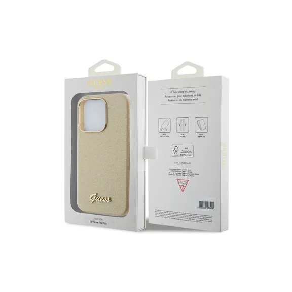 Guess glitter glossy script - iPhone 15 Pro tok - arany