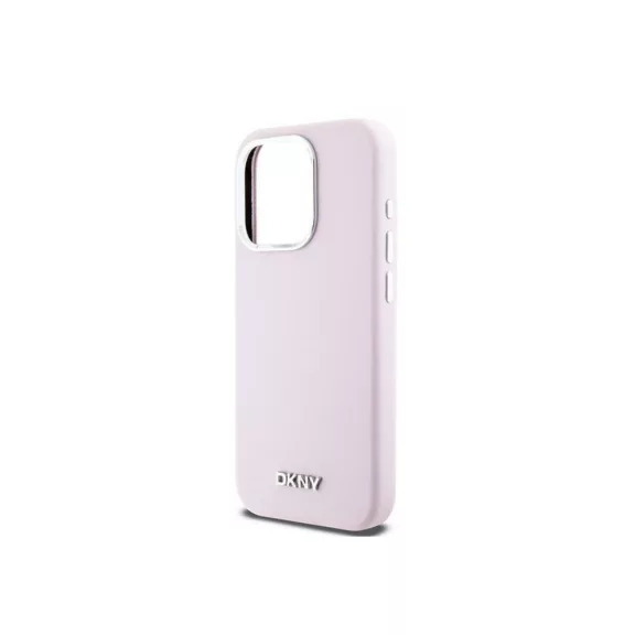 DKNY silicone silver metal logo MagSafe - iPhone 15 Pro tok - rózsaszín