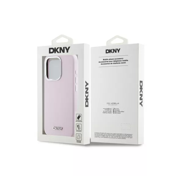 DKNY silicone silver metal logo MagSafe - iPhone 15 Pro tok - rózsaszín
