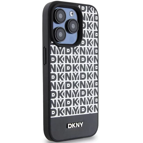 DKNY printed pattern metal logo MagSafe - iPhone 15 Pro tok - fekete