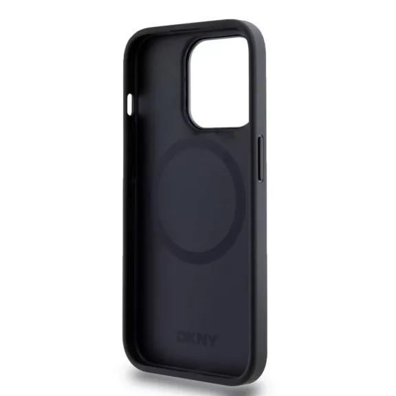 DKNY leather stack logo MagSafe - iPhone 15 Pro tok - fekete