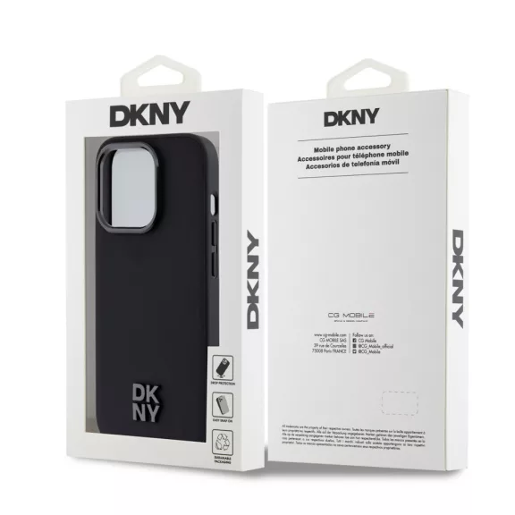DKNY leather stack logo MagSafe - iPhone 15 Pro tok - fekete