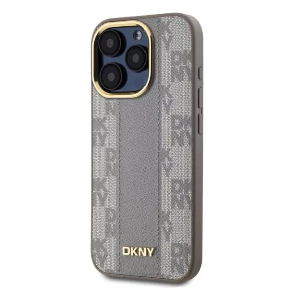 DKNY leather checkered mono pattern Magsafe - iPhone 15 Pro tok - bézs