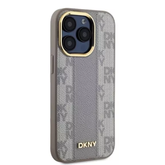 DKNY leather checkered mono pattern Magsafe - iPhone 15 Pro tok - bézs